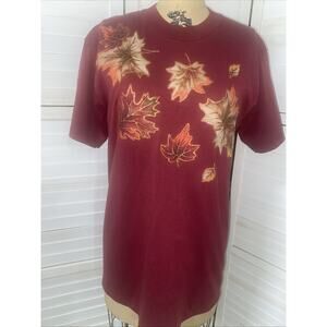 VINTAGE 80s Women’s Top T-Shirt Single Stitch Burgundy Autumn Glitter Sz XL USA